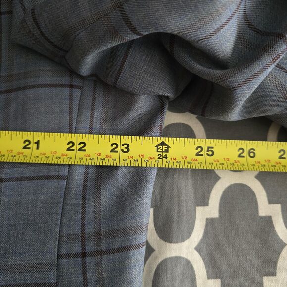 Enzo Tovare Blazer Sport Coat Mens 46R Blue Gray Plaid Wool Two Button Vented - Picture 14 of 16